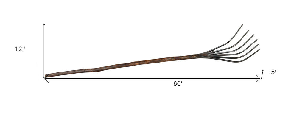 60″ Brown and Black Wood and Metal Decorative Rake Sculpture — view 4