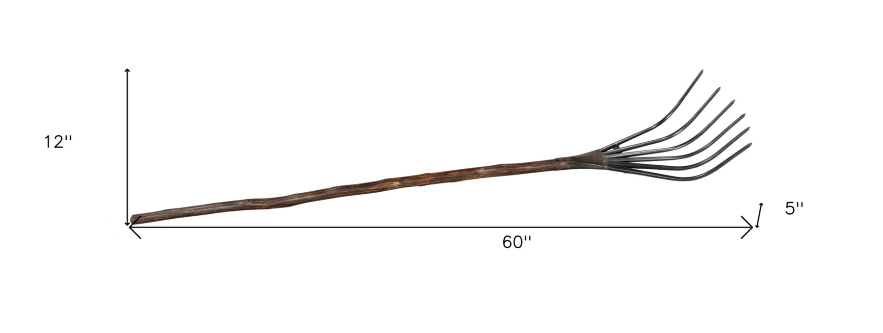 60″ Brown and Black Wood and Metal Decorative Rake Sculpture — view 4