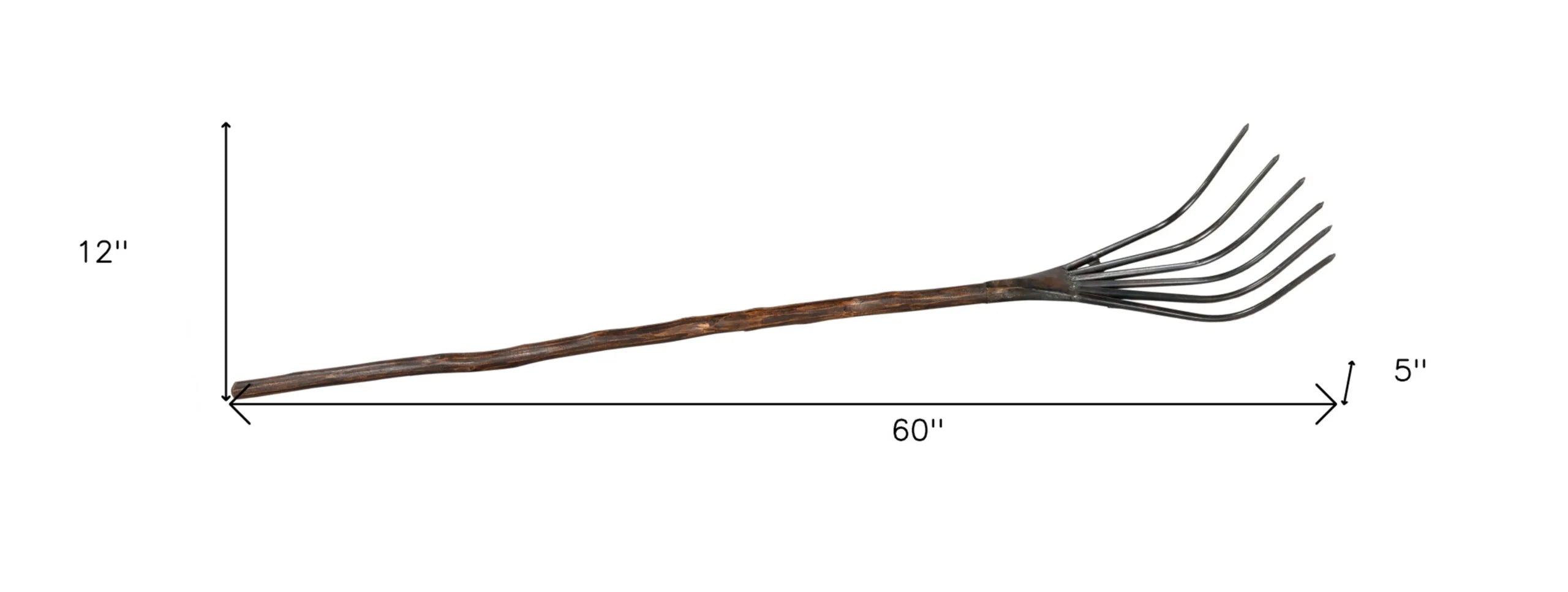 60″ Brown and Black Wood and Metal Decorative Rake Sculpture — view 4