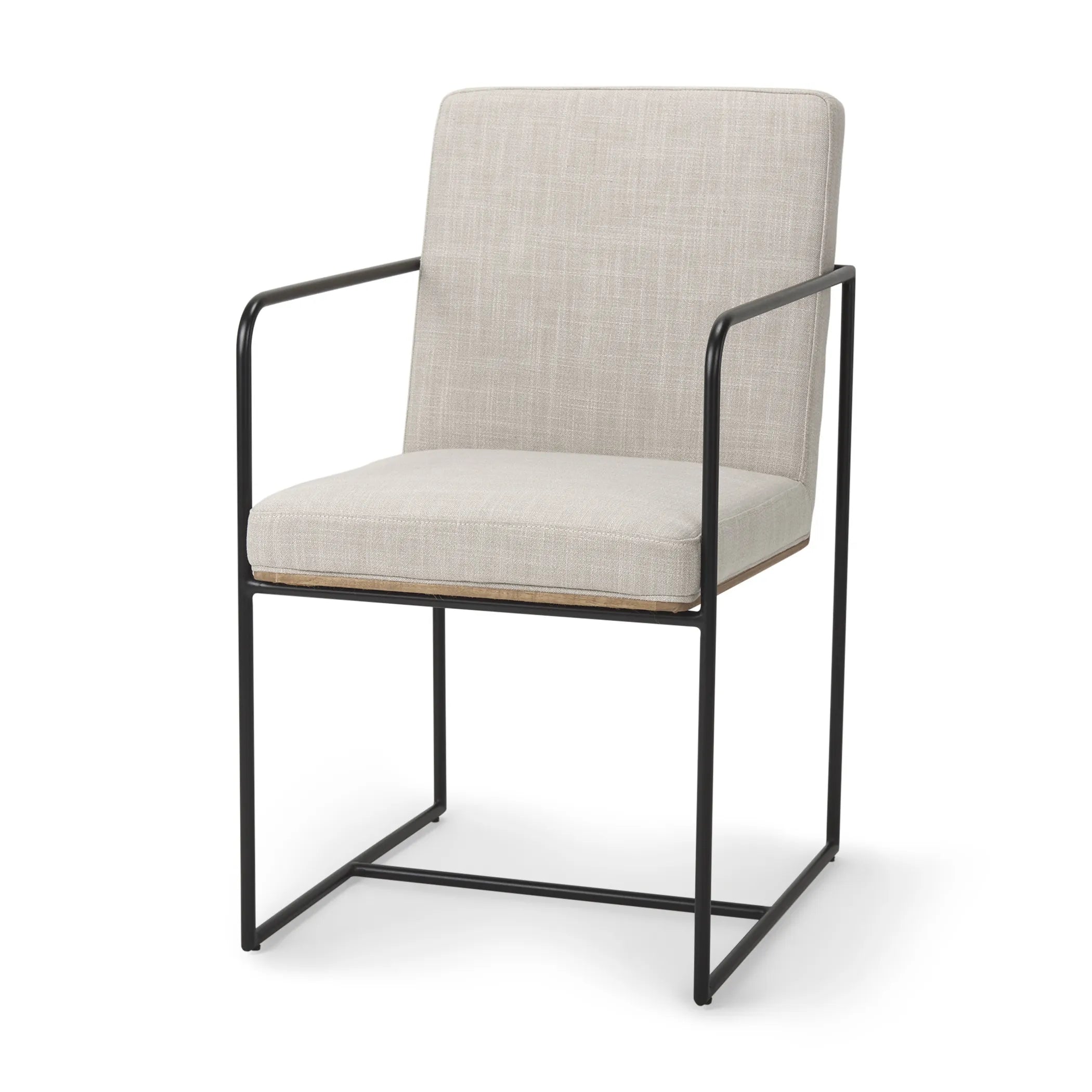 Beige and Black Upholstered Cushion And Metal Dining Arm Chair — view 2