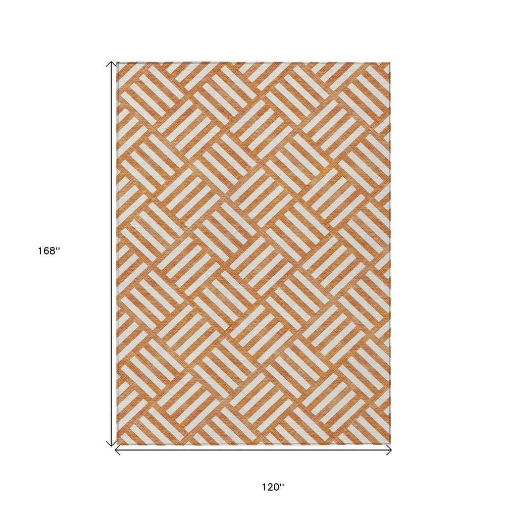 10′ X 14′ Orange And Ivory Geometric Washable Indoor Outdoor Area Rug — view 3
