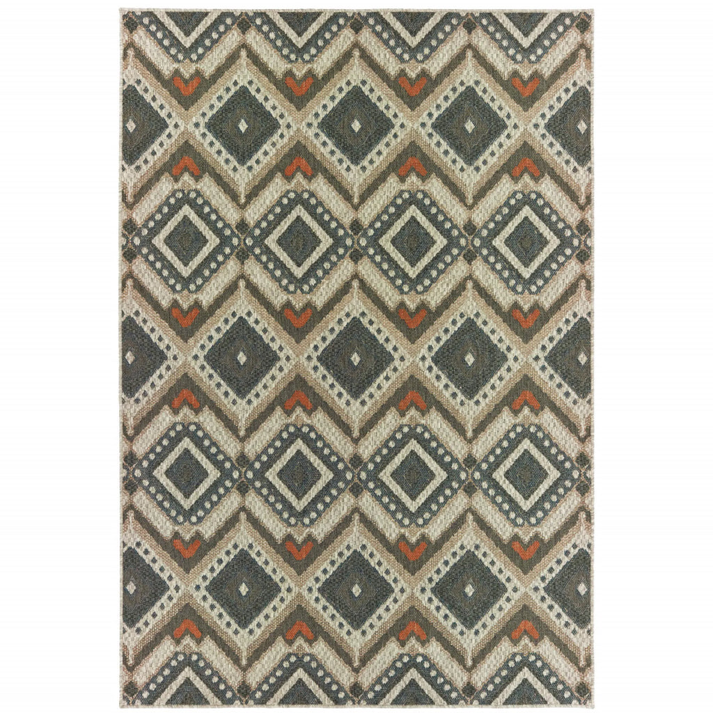 8′ x 10′ Gray Geometric Stain Resistant Indoor Outdoor Area Rug