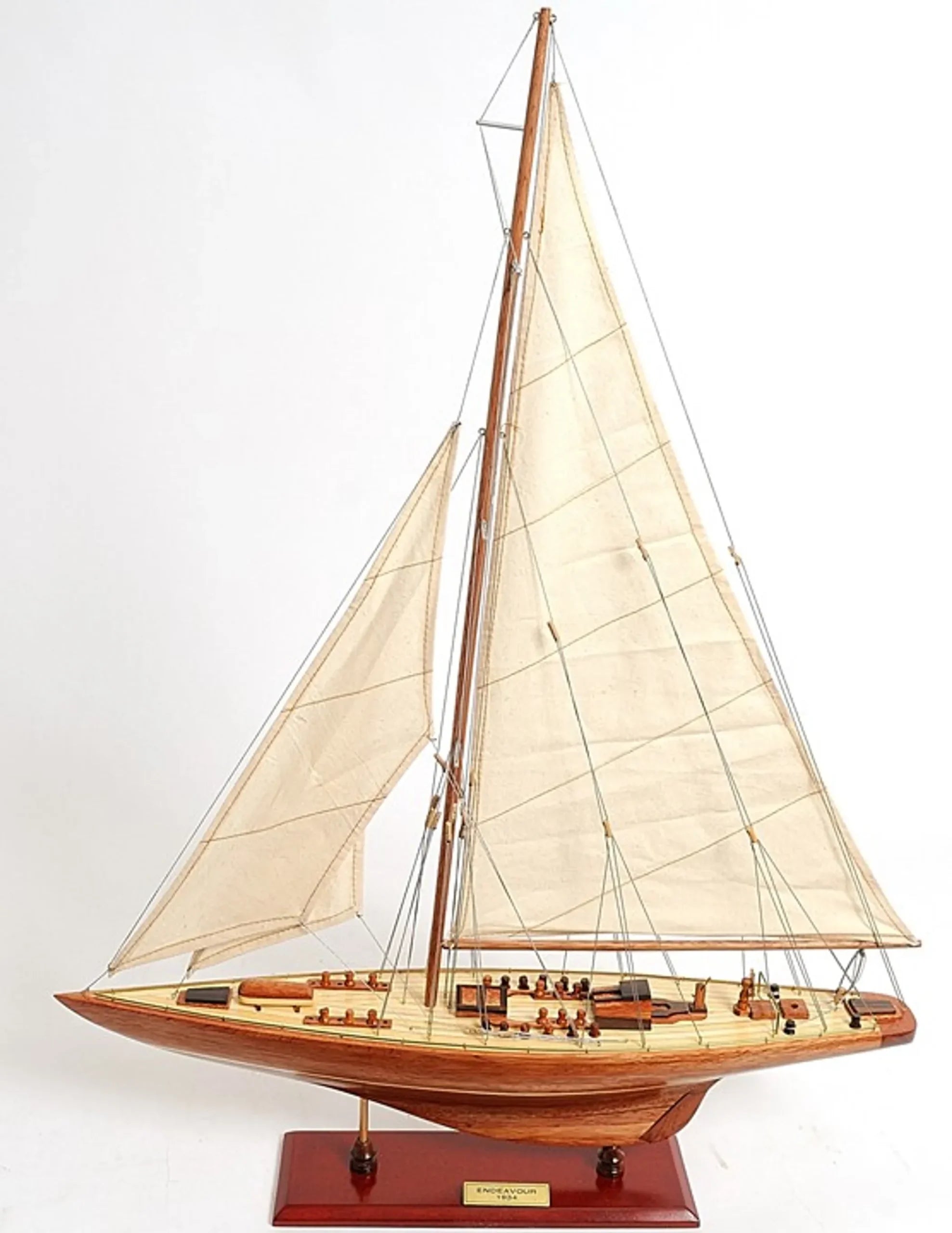 31″ Wood Brown Endeavour Yacht Hand Painted Sculpture — view 4