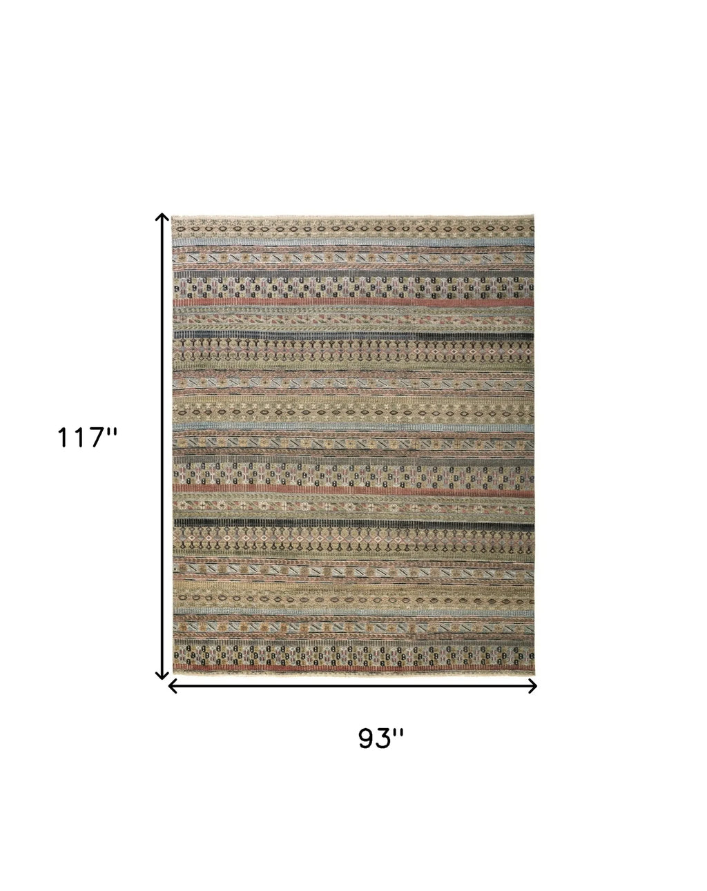 8′ X 10′ Tan Blue and Orange Striped Hand Knotted Area Rug — view 3