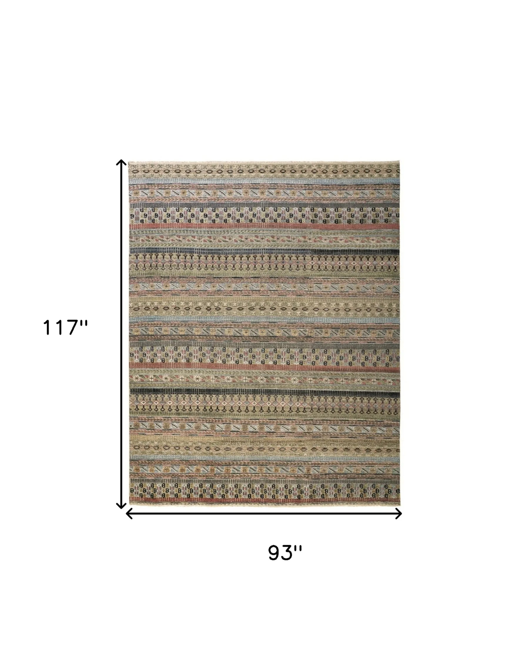 8′ X 10′ Tan Blue and Orange Striped Hand Knotted Area Rug — view 3