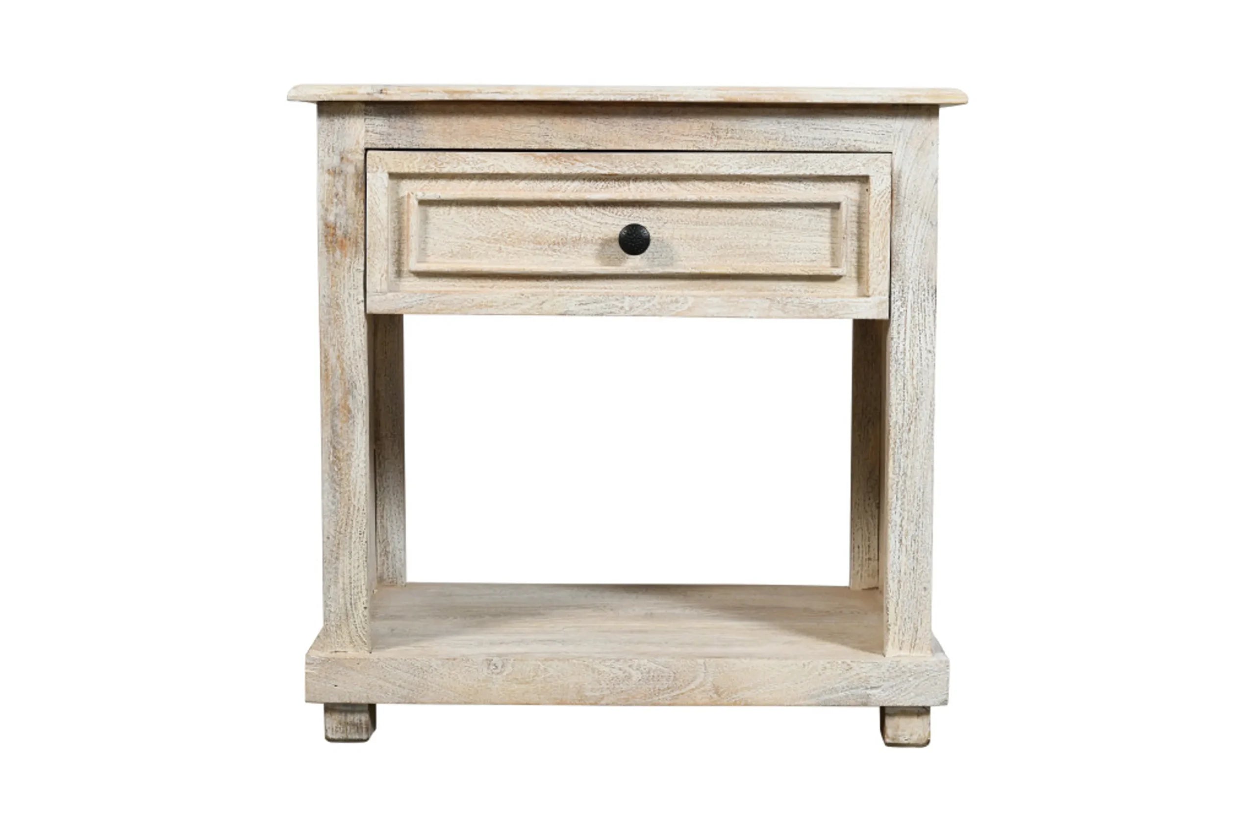 28″ Distressed White One Drawer Solid Wood Nightstand — view 2