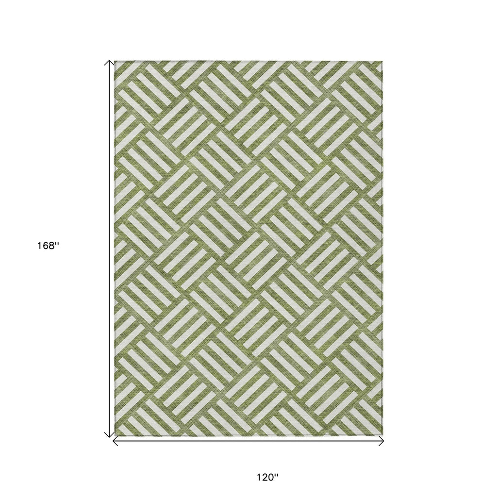 10′ X 14′ Olive Green And Ivory Geometric Washable Indoor Outdoor Area Rug — view 3
