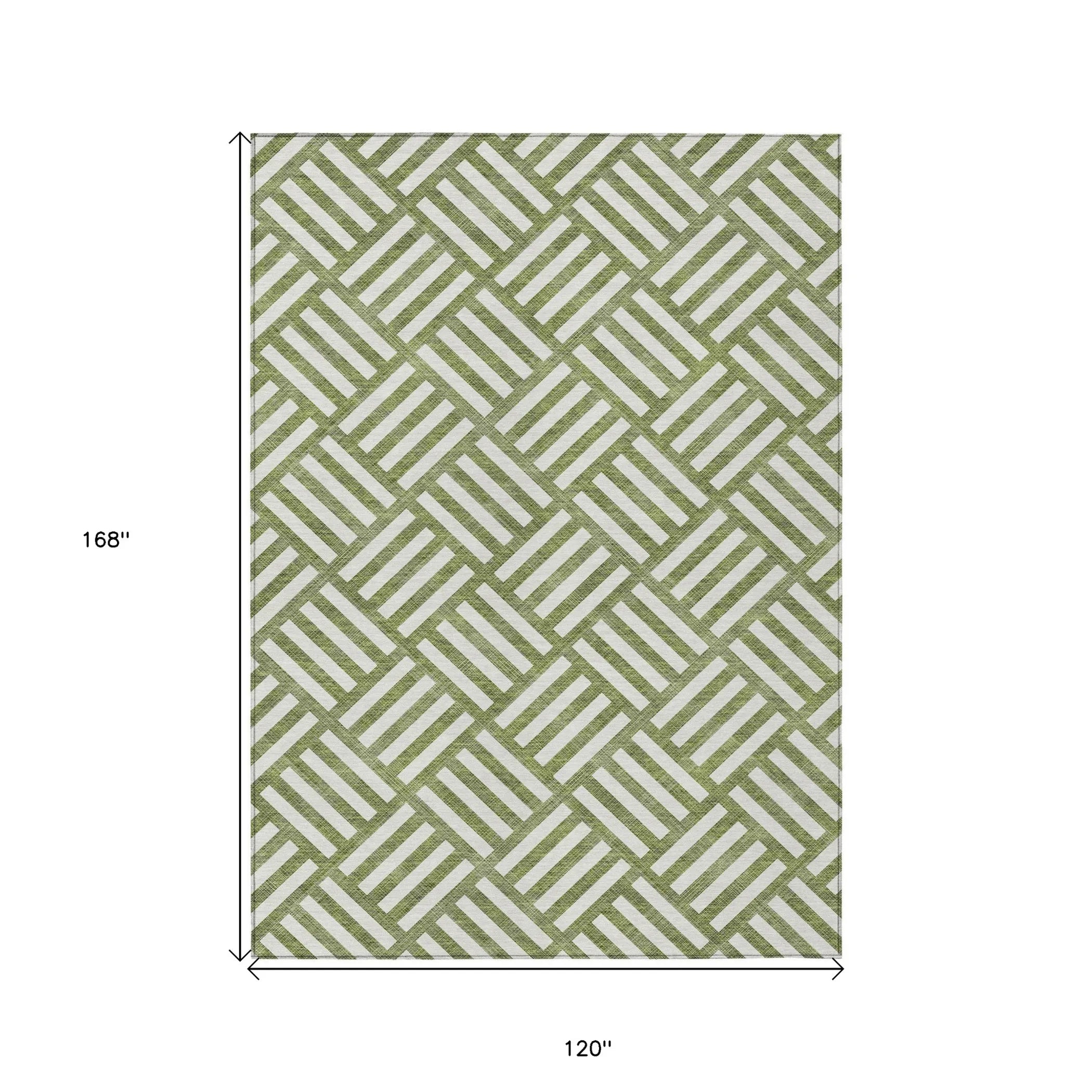 10′ X 14′ Olive Green And Ivory Geometric Washable Indoor Outdoor Area Rug — view 3