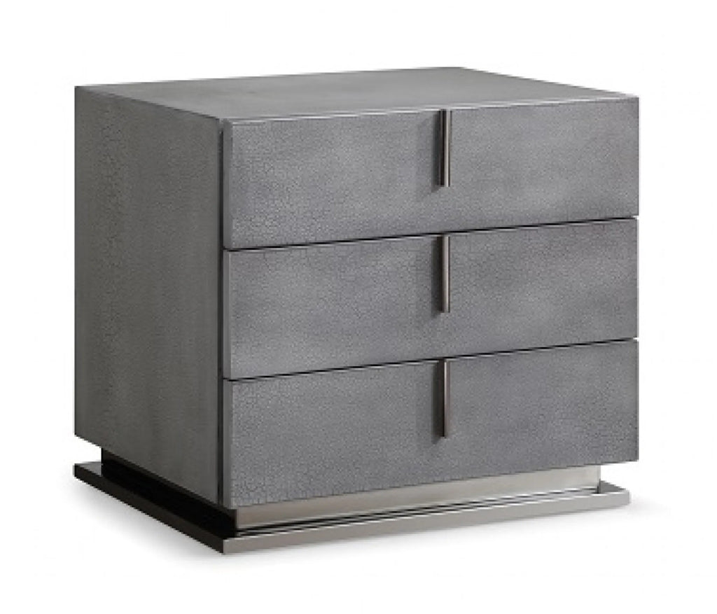 22″ Gray Crackle Finish Three Drawer Nightstand
