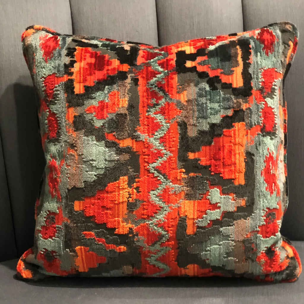 Plutus Sachi Love Red, Blue and Orange iKat Luxury Throw Pillow — view 2