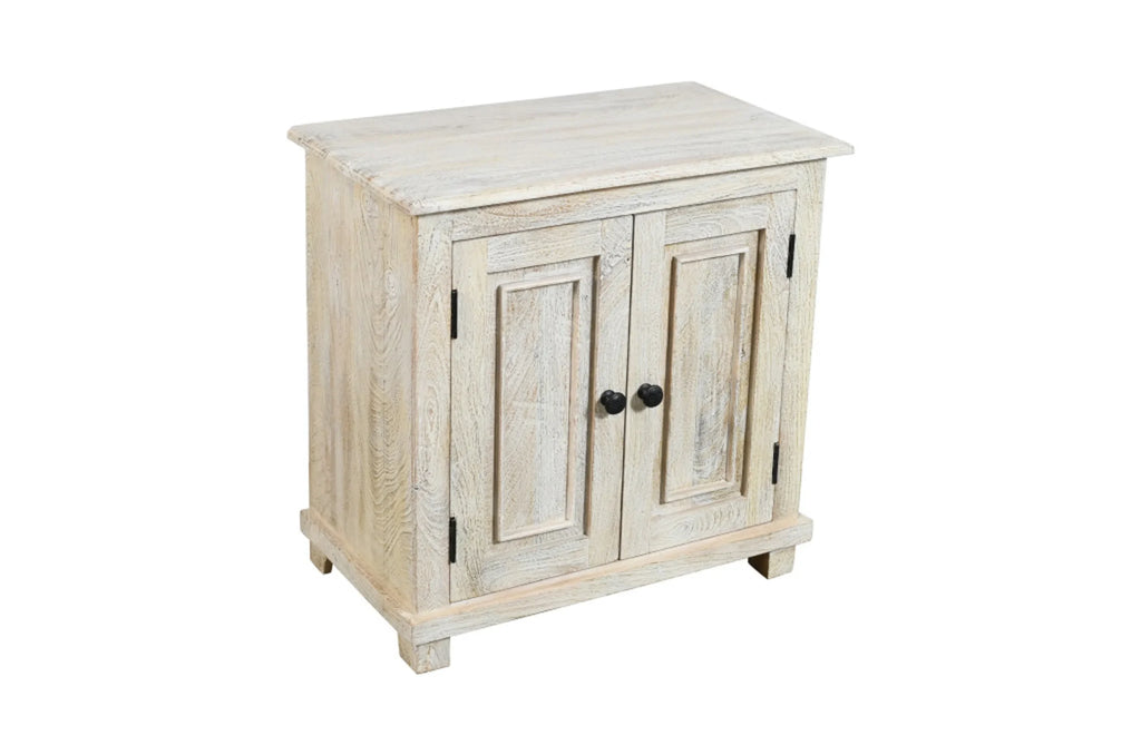 28″ Distressed White Solid Wood Nightstand With Storage — view 3