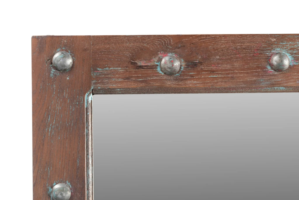 60″ Wood Brown Rustic Solid Wood Window Pane Framed Accent Mirror — view 3