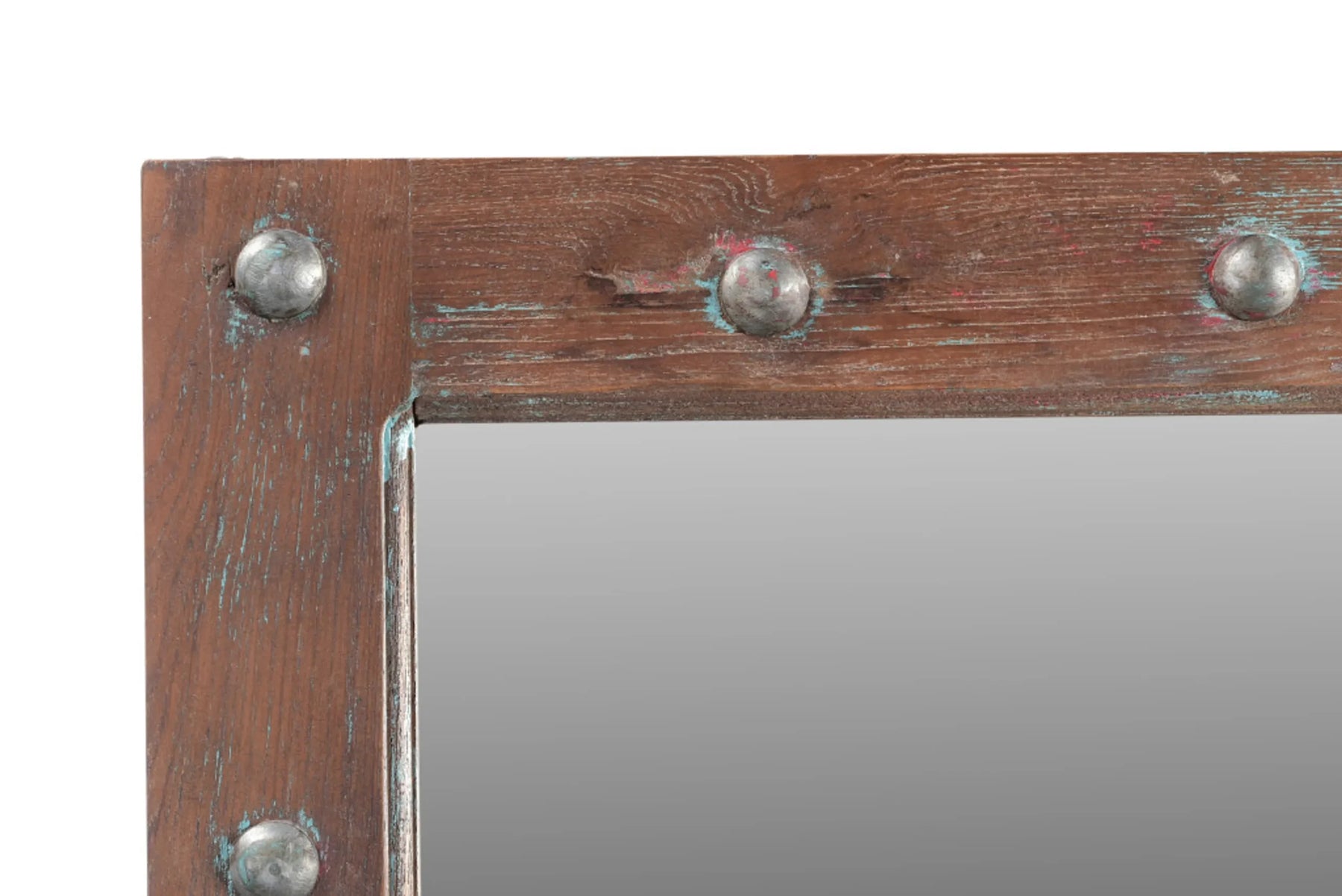 60″ Wood Brown Rustic Solid Wood Window Pane Framed Accent Mirror — view 3