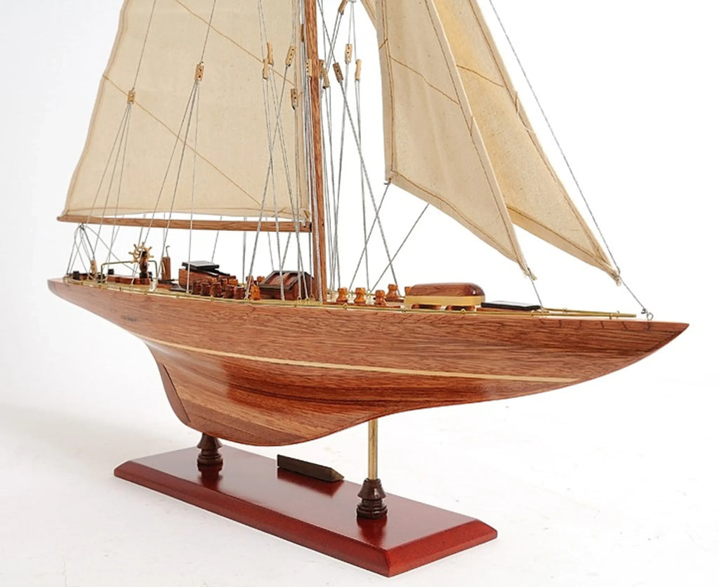 31″ Wood Brown Endeavour Yacht Hand Painted Sculpture — view 3