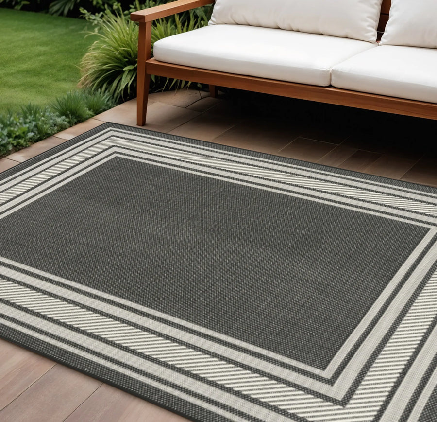 6′ X 9′ Black Geometric Indoor Outdoor Area Rug