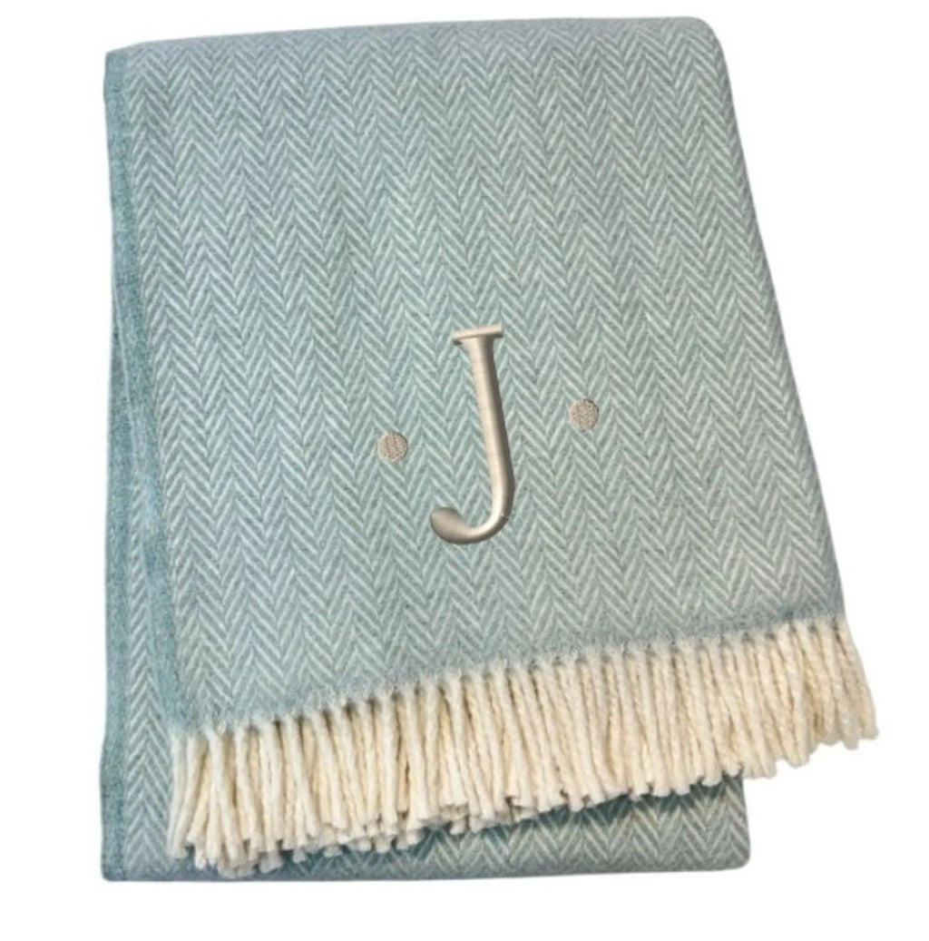 Herringbone Cotton Blend J Throw Blanket with Tassels And Embroidery — view 3