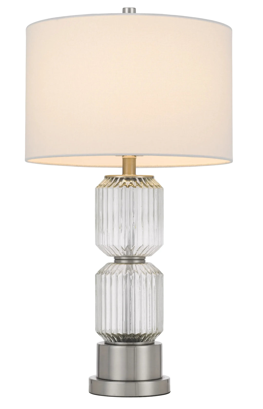 28″ Nickel Metal Table Lamp With White Drum Shade