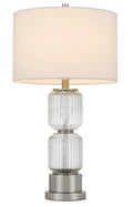 28″ Nickel Metal Table Lamp With White Drum Shade