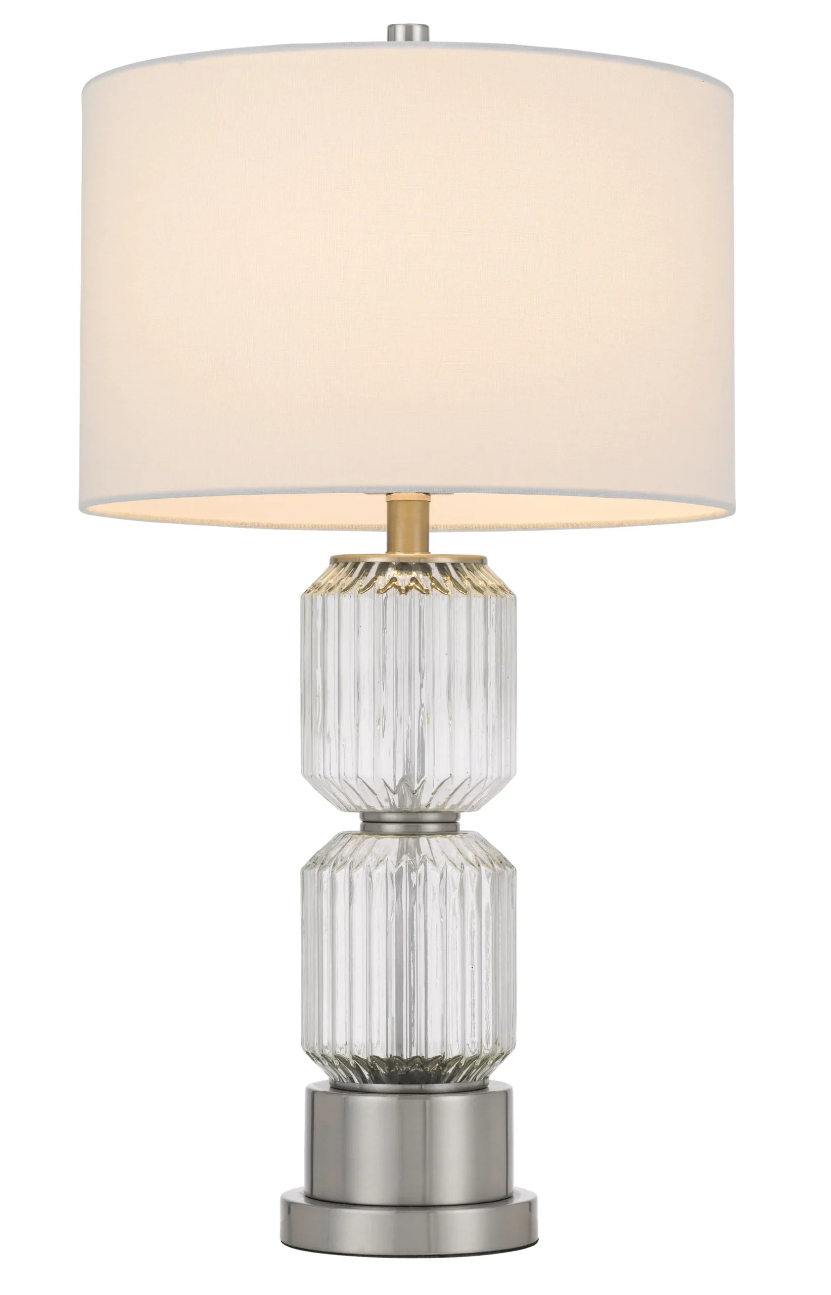 28″ Nickel Metal Table Lamp With White Drum Shade