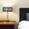 25″ Brass Metal Four Light Geometric Table Lamp With Black Drum Shade