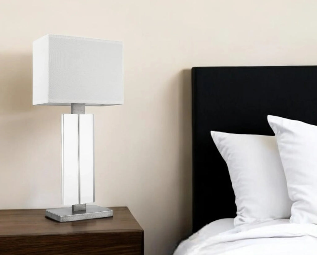 31″ Silver Metal and Acrylic Buffet Lamp With White Shade