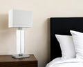 31″ Silver Metal and Acrylic Buffet Lamp With White Shade