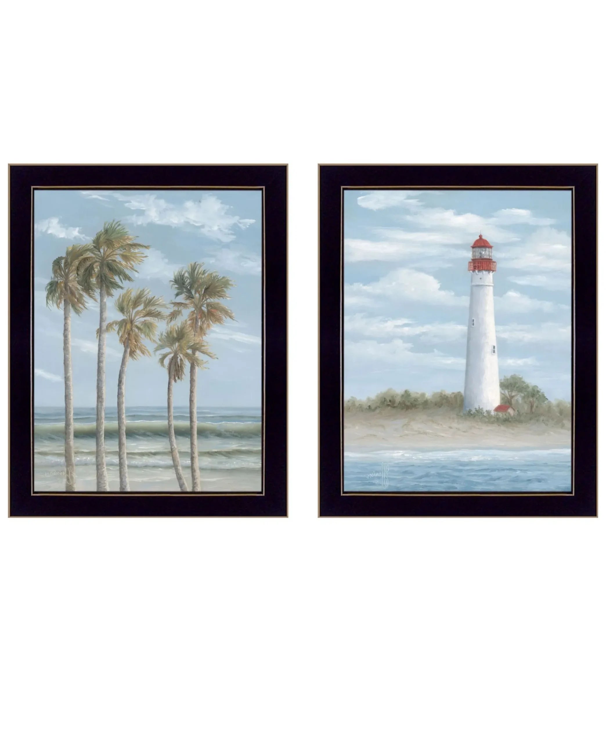 Set Of Two Cape May Lighthouse And Palm Trees Black Framed Wall Art — view 4