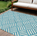 9′ X 12′ Teal Blue And Ivory Geometric Washable Indoor Outdoor Area Rug