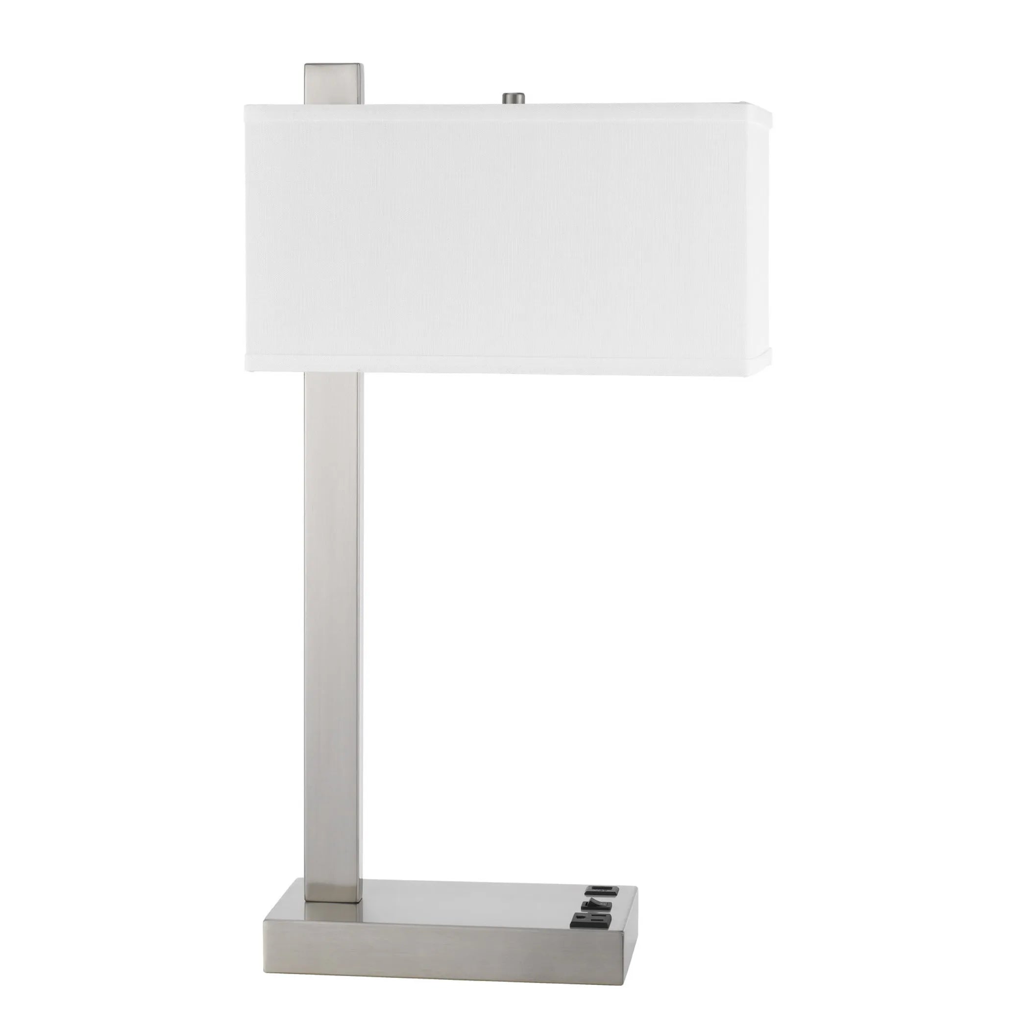 25″ Nickel Metal Desk USB Table Lamp With White Shade — view 2
