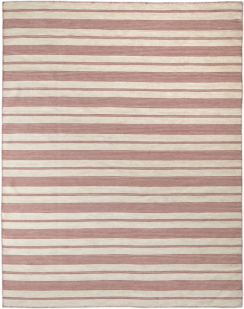 10′ X 14′ Red And Ivory Striped Dhurrie Hand Woven Stain Resistant Area Rug — view 2