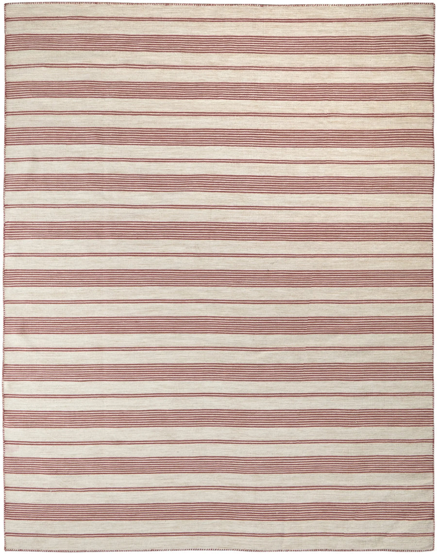 10′ X 14′ Red And Ivory Striped Dhurrie Hand Woven Stain Resistant Area Rug — view 2