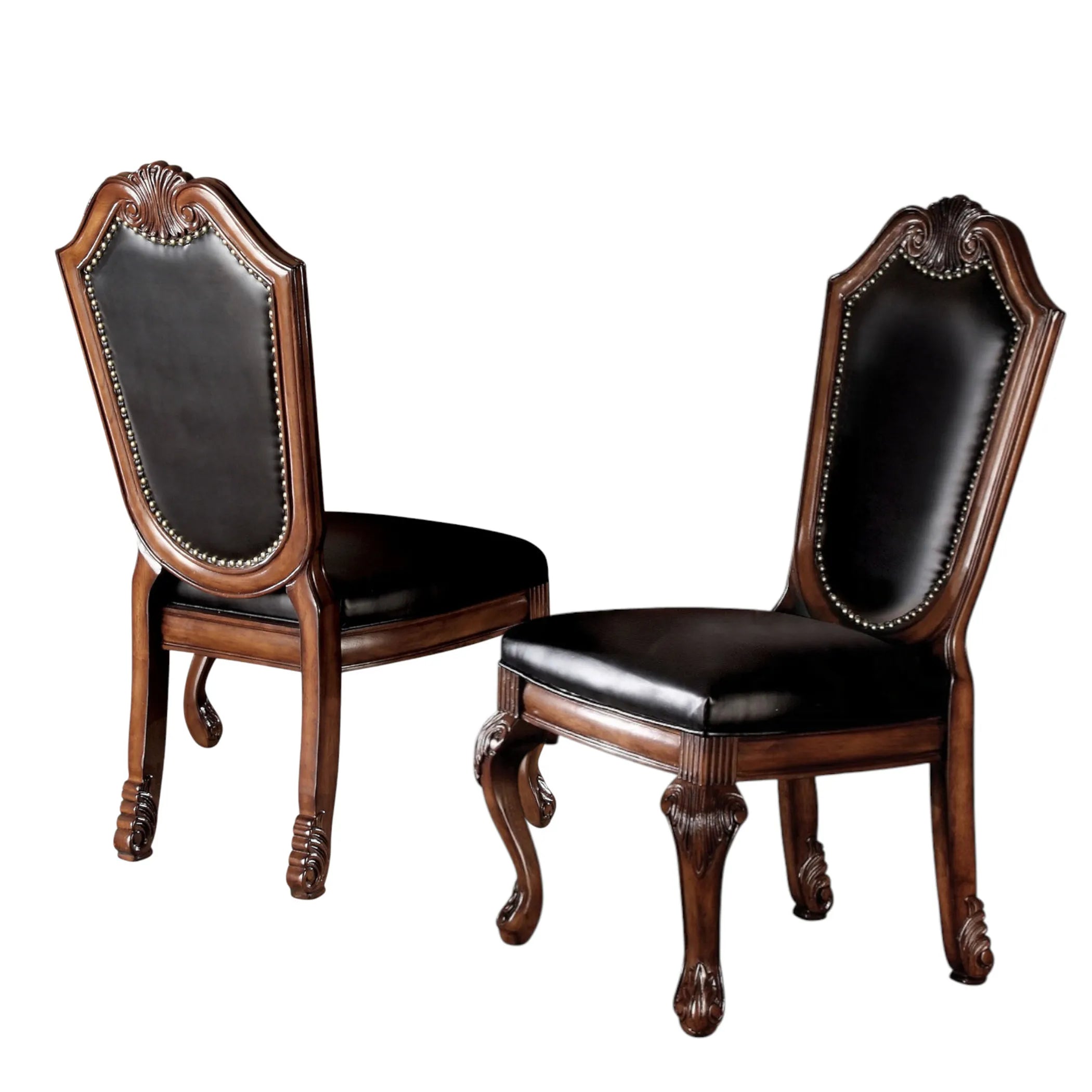Set of Two Upholstered Faux Leather And Solid Wood Dining Side Chairs — view 2