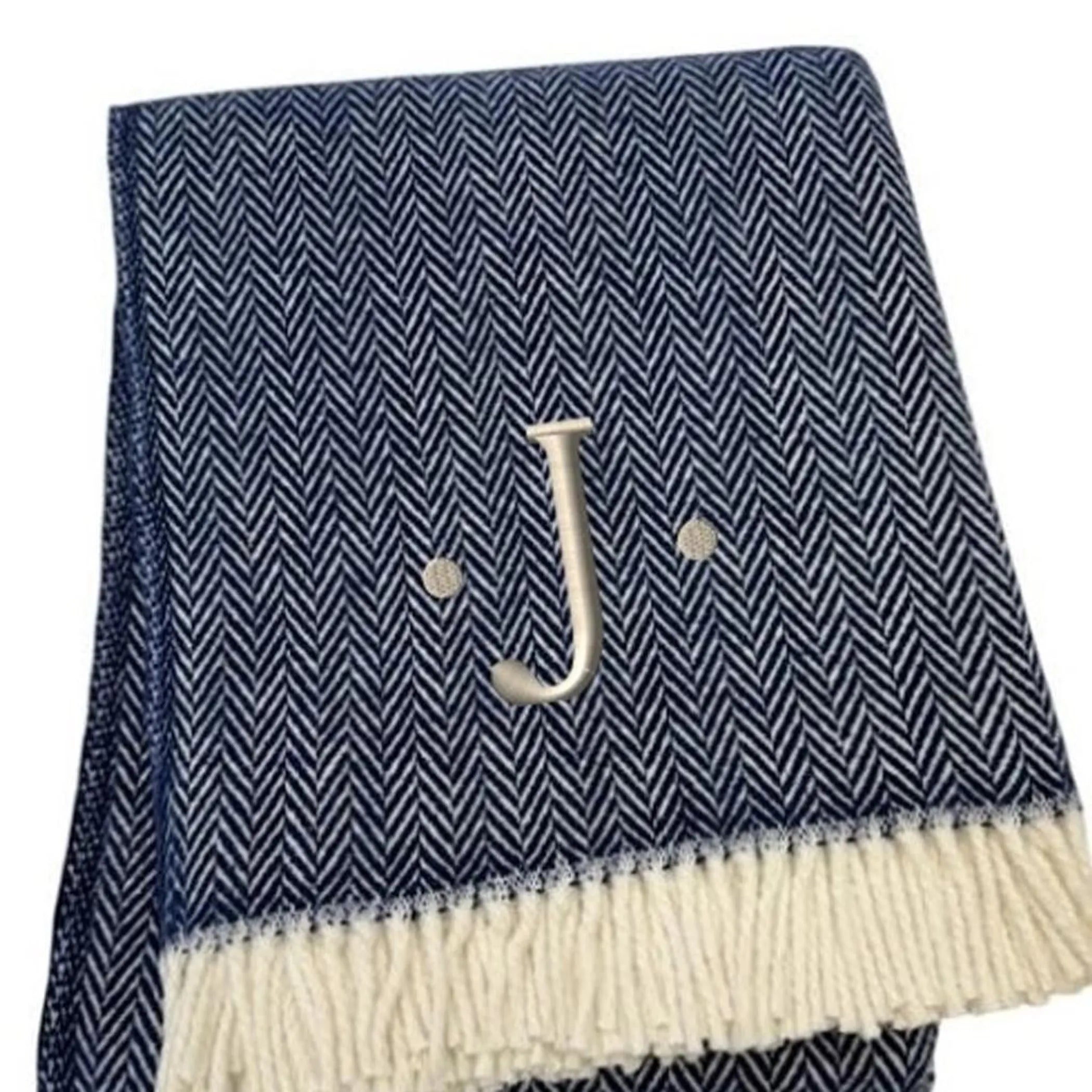 Herringbone Cotton Blend J Throw Blanket with Tassels And Embroidery — view 4