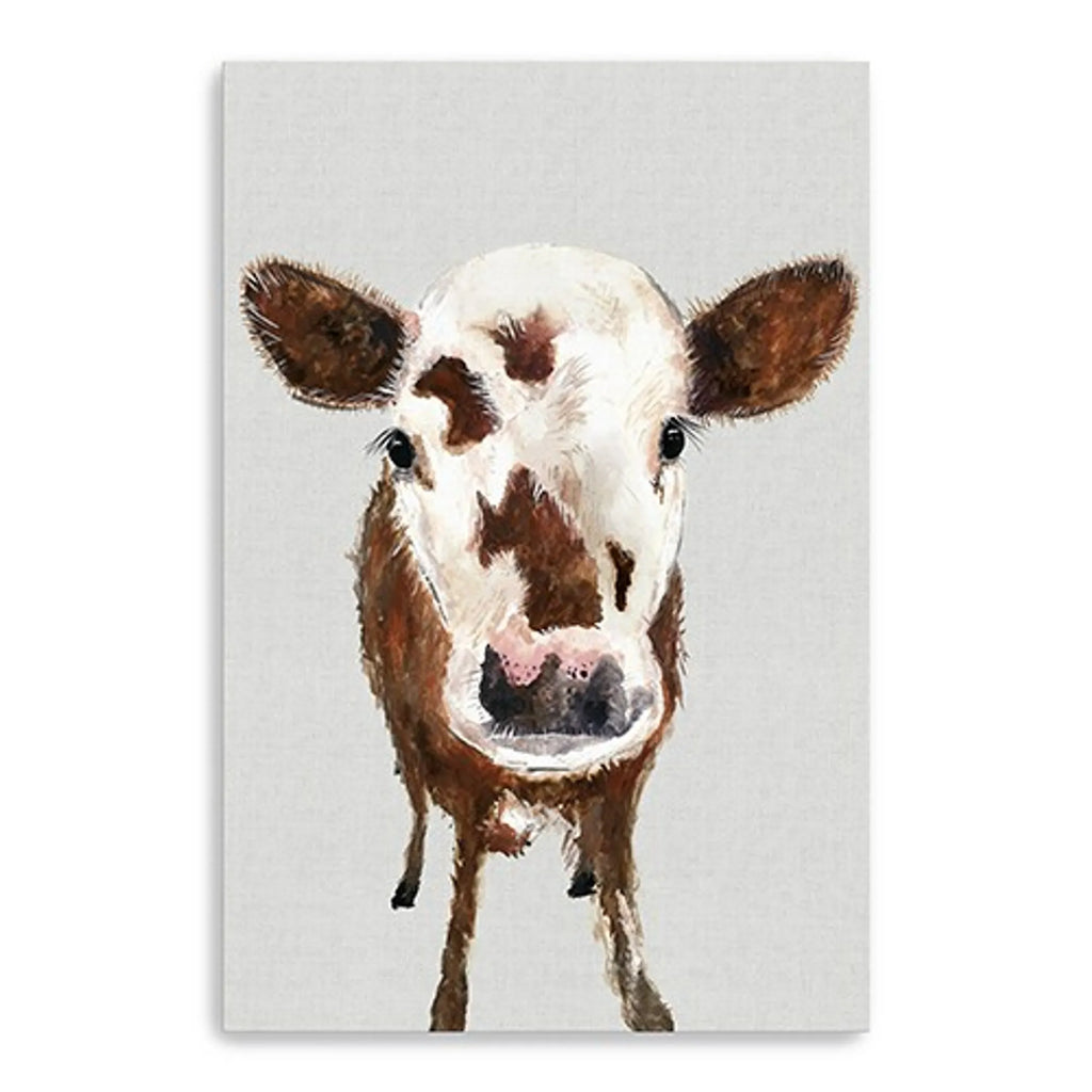 48″ x 32″ Brown and White Baby Cow Face Canvas Wall Art