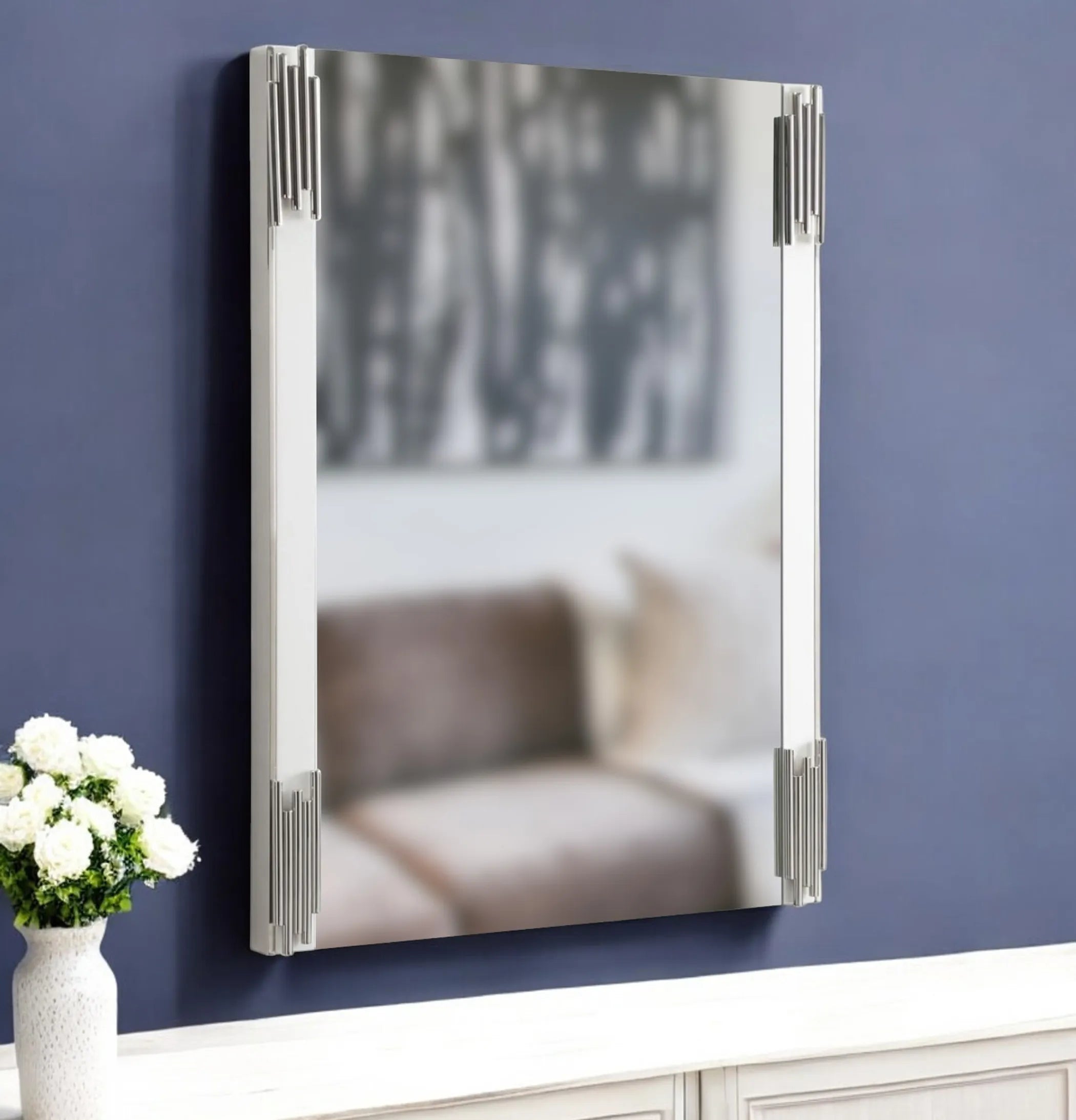 43″ White Steel Framed Accent Mirror