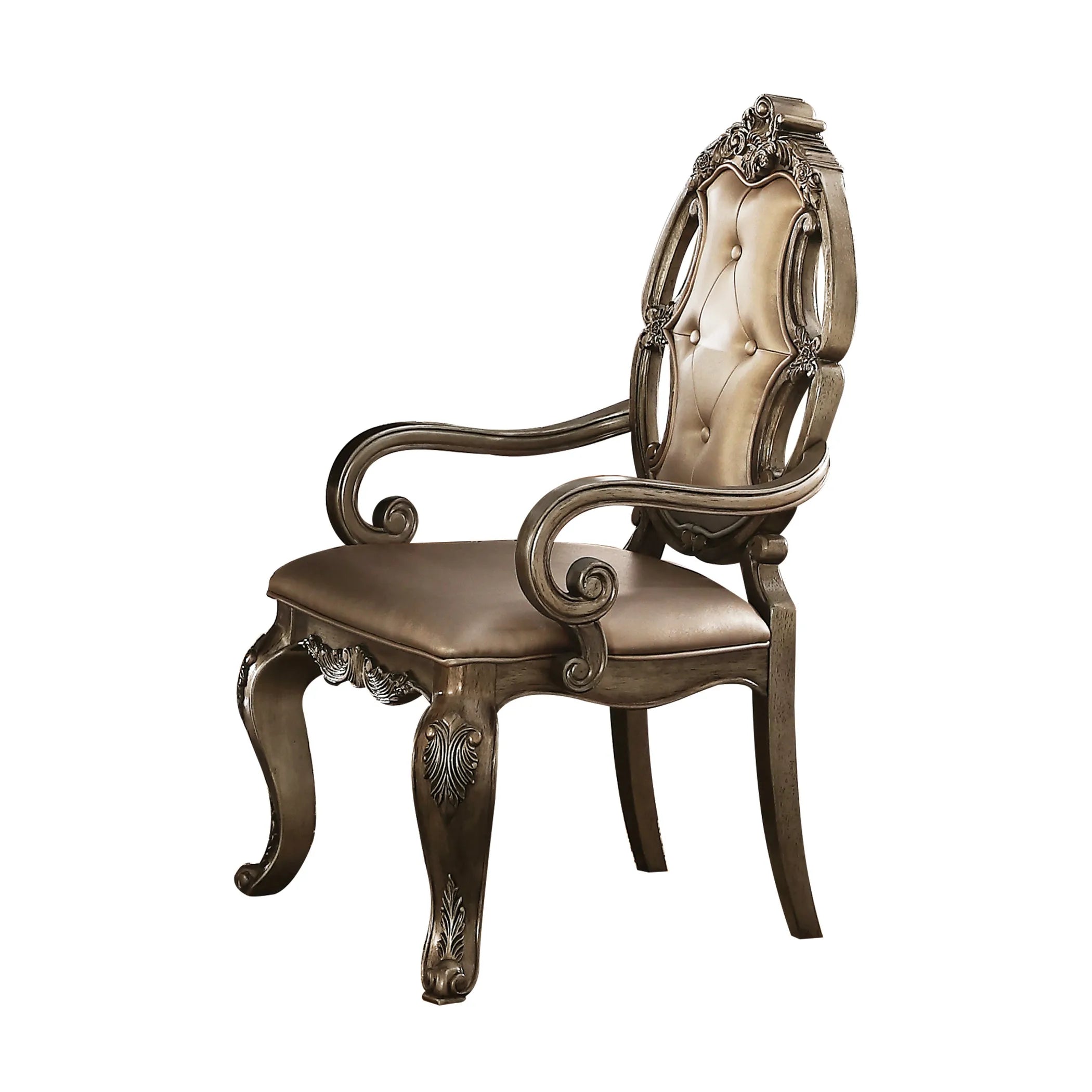 Set of Two Upholstered Faux Leather And Solid Wood Dining Arm Chairs — view 3