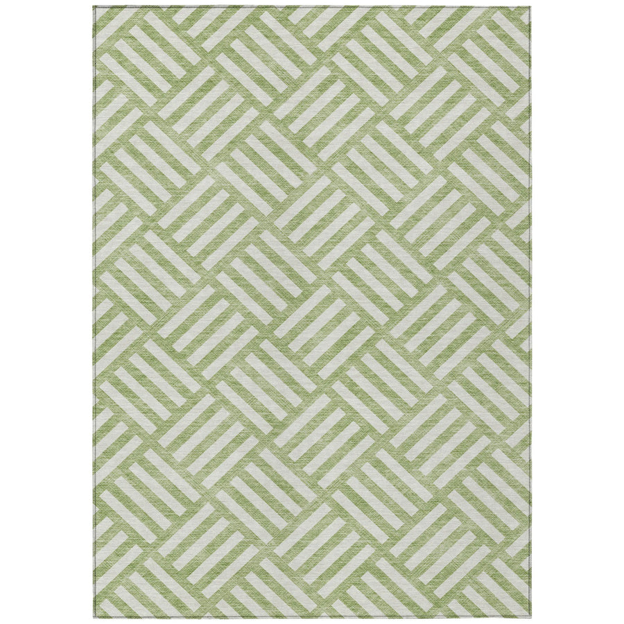 10′ X 14′ Artichoke Green And Ivory Geometric Washable Indoor Outdoor Area Rug — view 2