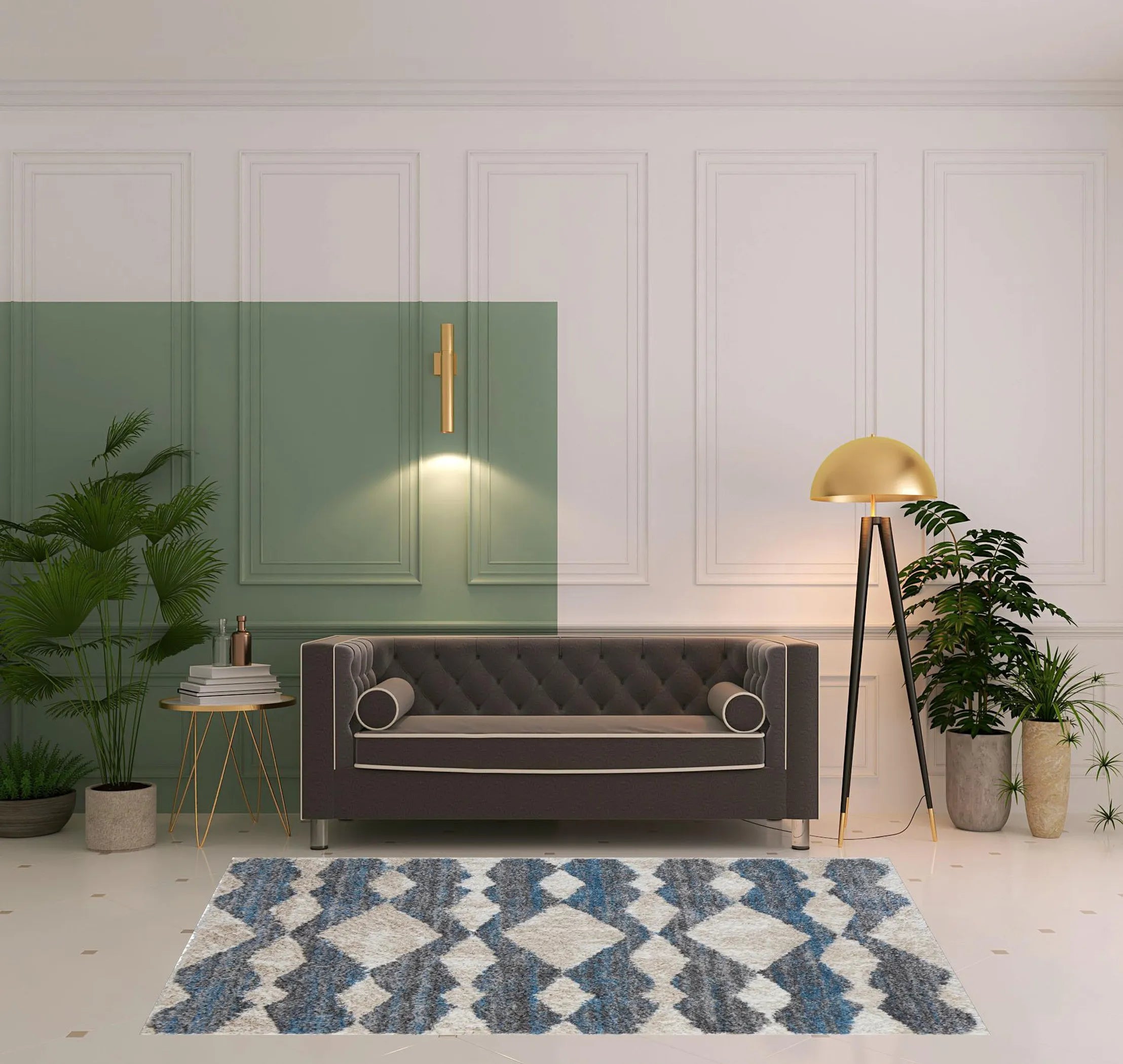 5′ X 8′ Ivory Gray And Blue Chevron Power Loom Stain Resistant Area Rug — view 2