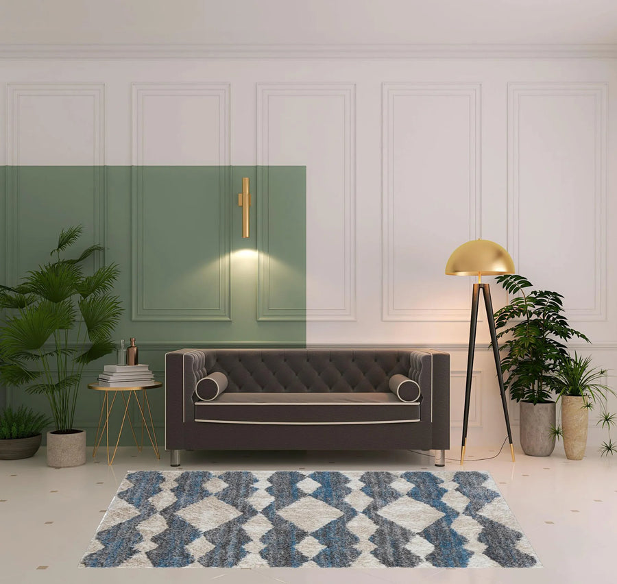 5′ X 8′ Ivory Gray And Blue Chevron Power Loom Stain Resistant Area Rug — view 2