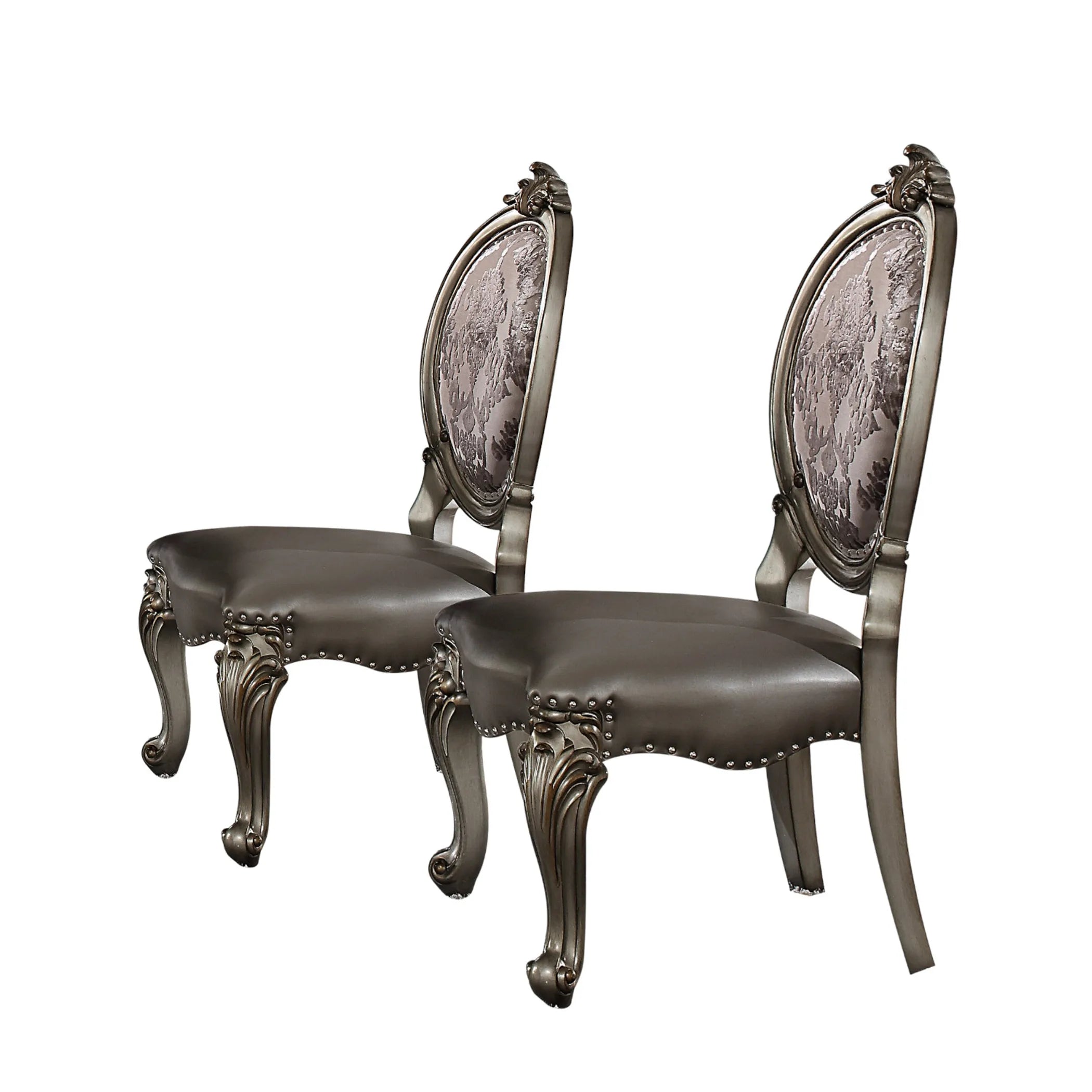 Set of Two Upholstered Faux Leather And Solid Wood King Louis Back Dining Side Chairs — view 2