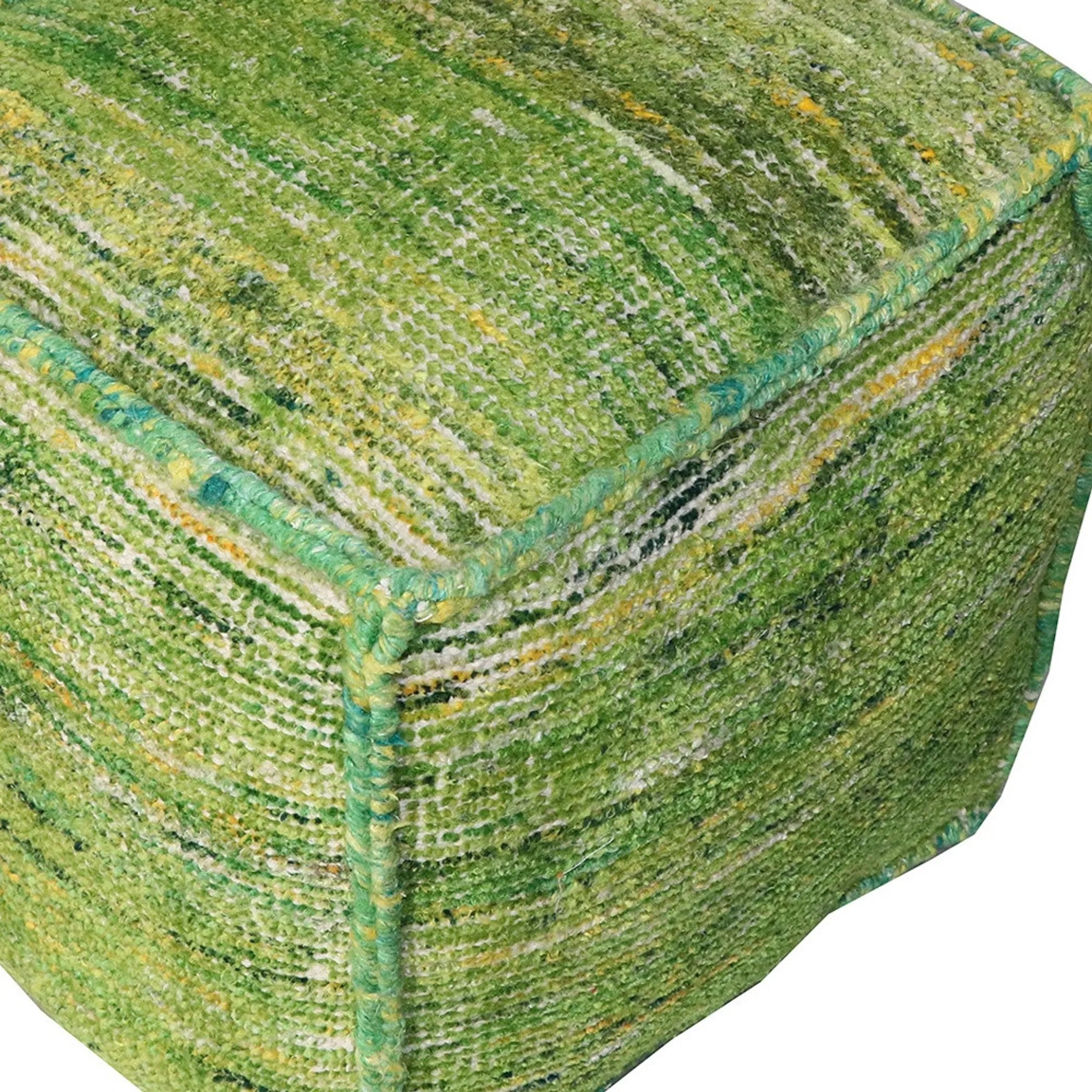 18″ Green Recycled Silk and Cotton Blend Cube Pouf Ottoman — view 3