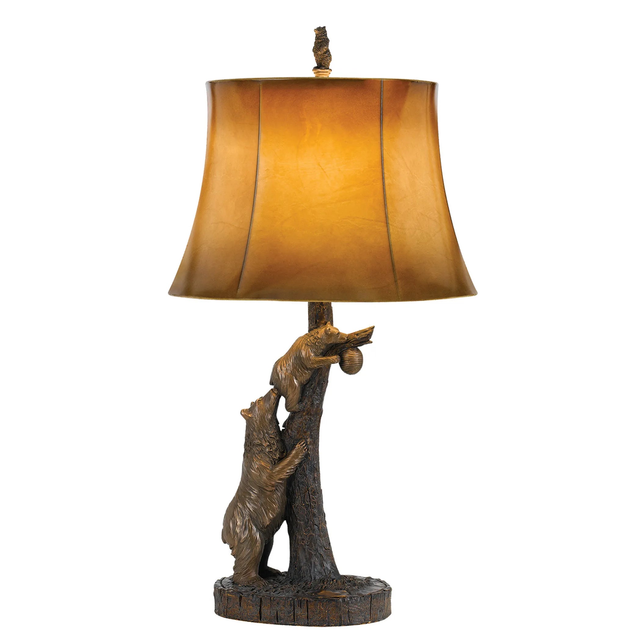 31″ Bronze Bears After the Honey Table Lamp With Brown Faux Leather Shade — view 2