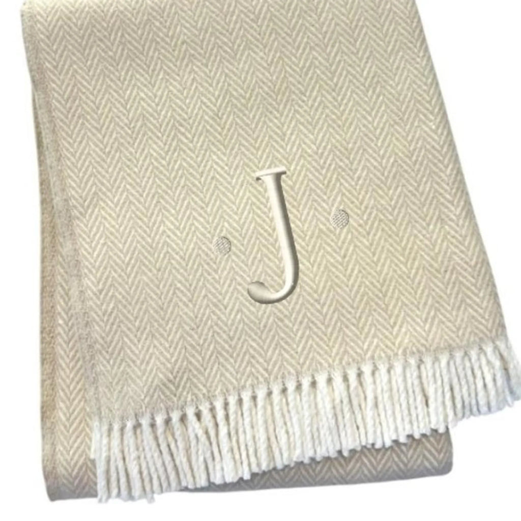 Herringbone Cotton Blend J Throw Blanket with Tassels And Embroidery — view 4