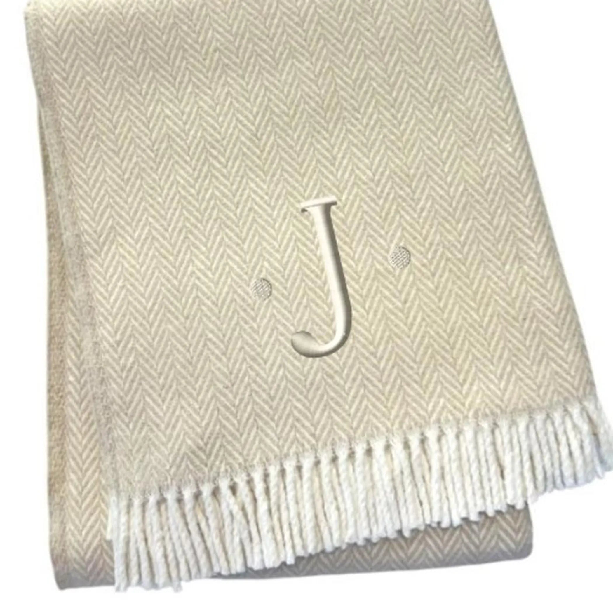 Herringbone Cotton Blend J Throw Blanket with Tassels And Embroidery — view 4