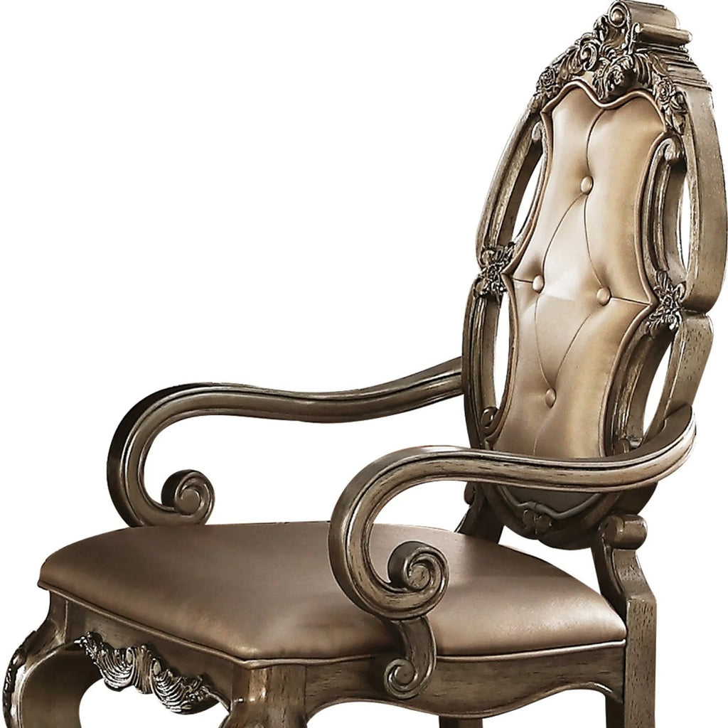 Set of Two Upholstered Faux Leather And Solid Wood Dining Arm Chairs — view 4