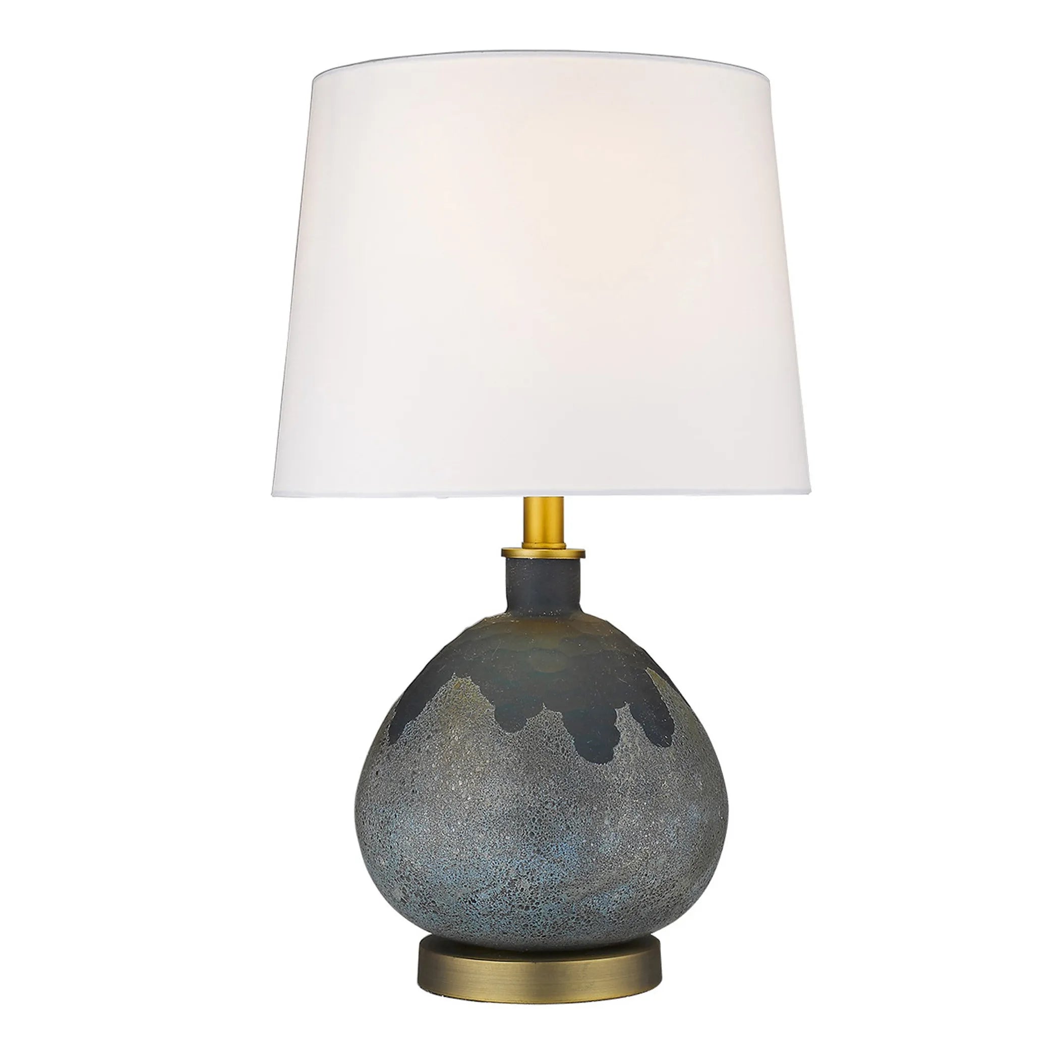 22″ Teal Blue Concrete Gourd Table Lamp With Cream Empire Shade — view 3