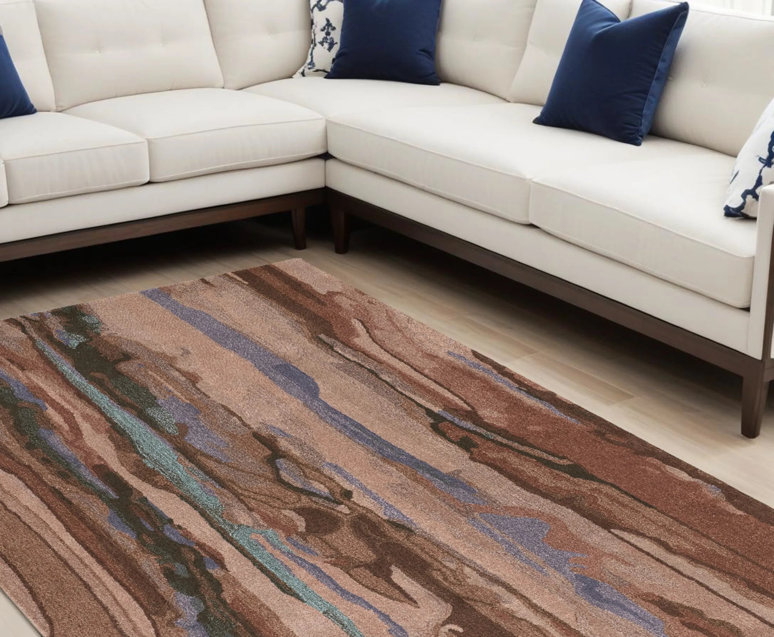 8′ X 10′ Blue and Red Wool Abstract Hand Tufted Area Rug