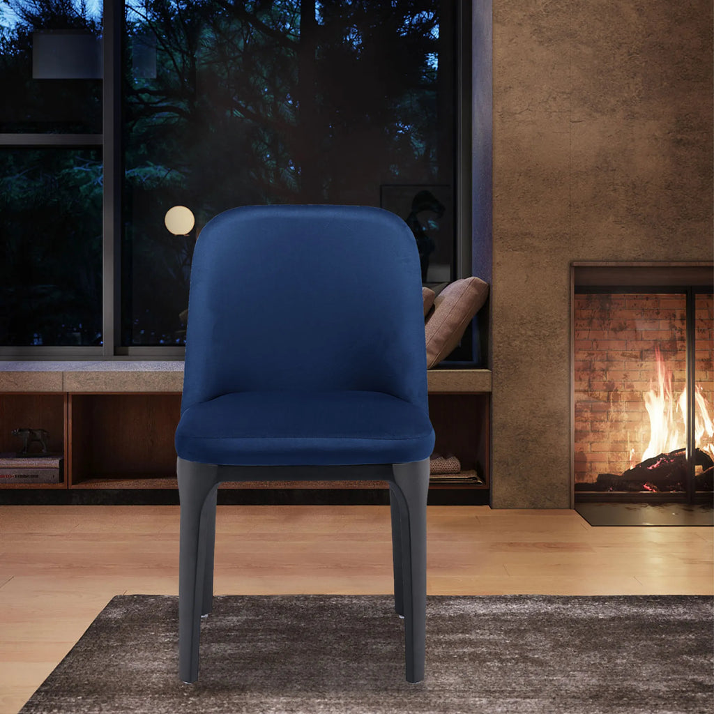Blue And Black Velvet and Metal Dining Side Chair — view 2