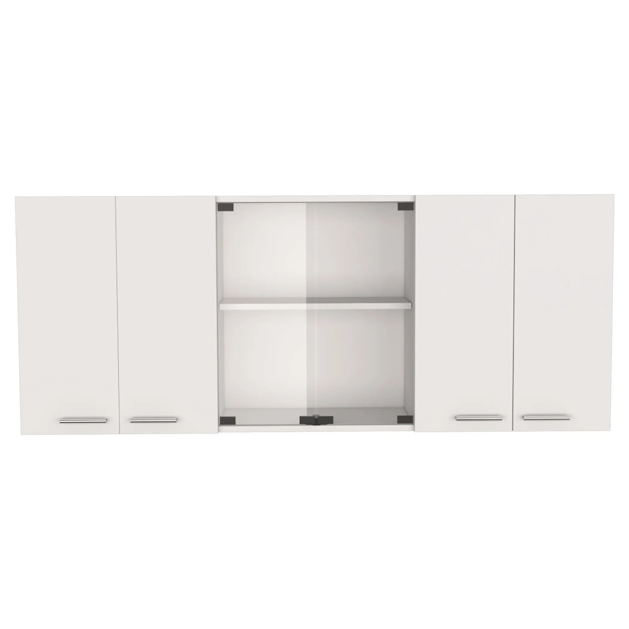 59″ White Wood Wall Mounted China Cabinet With Six Doors — view 2