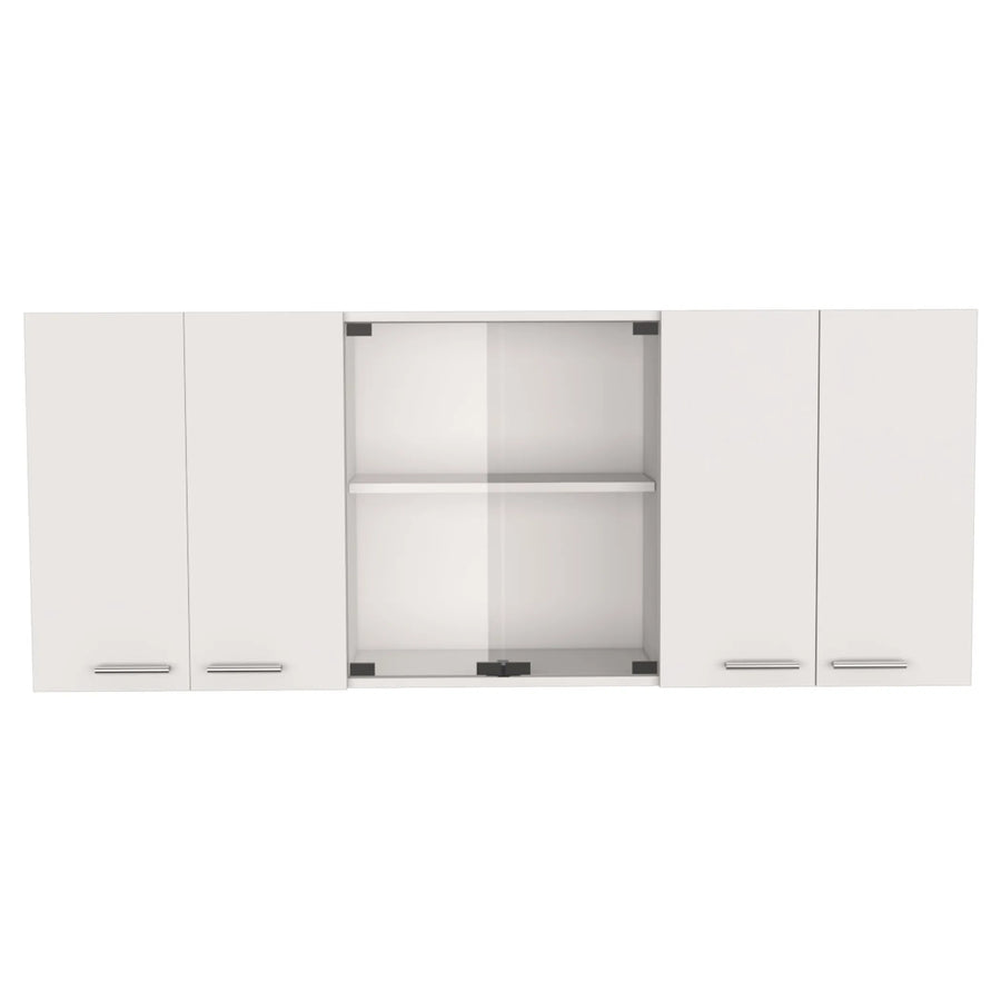 59″ White Wood Wall Mounted China Cabinet With Six Doors — view 2